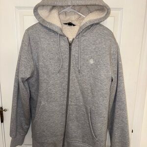 Volcom Gray Zip-Up Sherpa Sweater